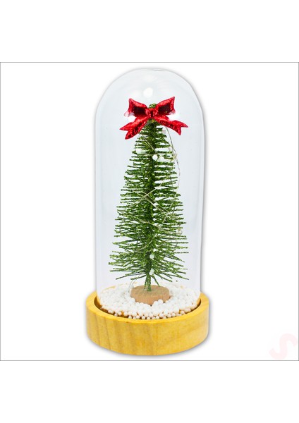 Yılbaşı Ağaçlı ve LED Işıklı, 17CM x 8cm Cam Fanus