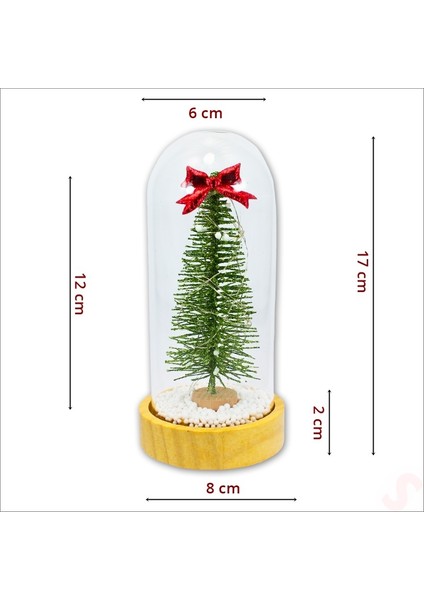 Yılbaşı Ağaçlı ve LED Işıklı, 17CM x 8cm Cam Fanus