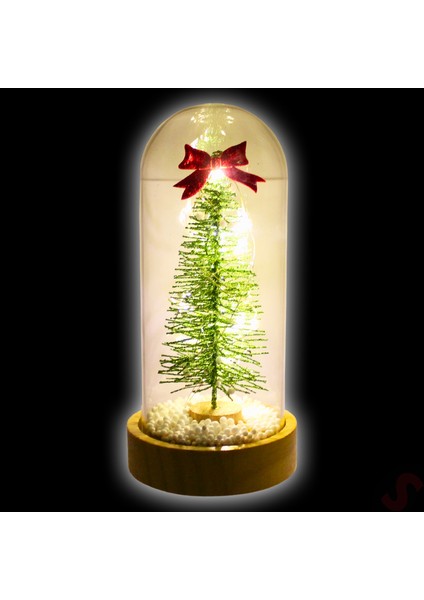 Yılbaşı Ağaçlı ve LED Işıklı, 17CM x 8cm Cam Fanus