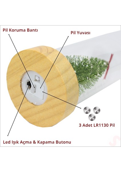 Yılbaşı Ağaçlı ve LED Işıklı, 17CM x 8cm Cam Fanus