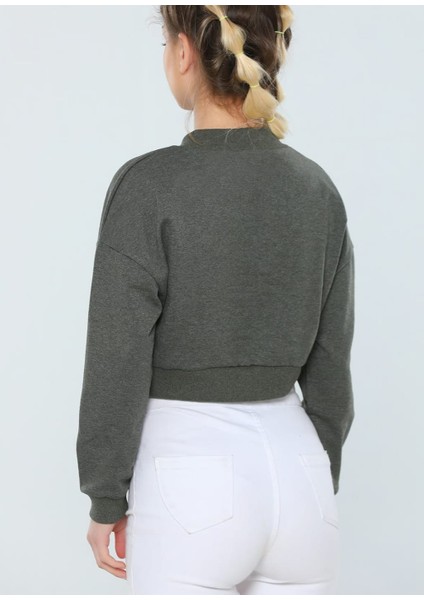 Yarım Balıkçi Baskılı Crop Sweatshirt