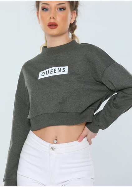 Yarım Balıkçi Baskılı Crop Sweatshirt