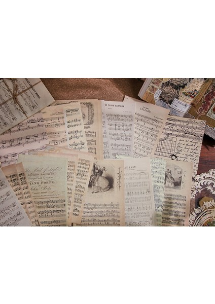 Vintage, Müzik Nota Kağıt Temalı Journal Set, Scrapbook, Bullet, Galeri Duvarı, Sanatsal Baskı