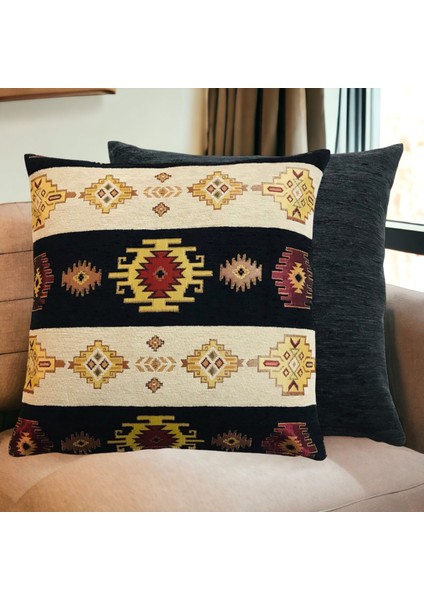 Kilim Desenli Siyah Kırlent Kılıfı Seti -2 Adet 45CM*45CM