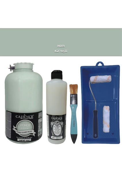 Mobilya Boyası - Multisurface H - 089 Küf Yeşili 2000 ml Ultimate Vernik Mat 500 ml Saten Rulo Set