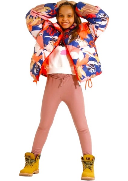 Renkli Desenli Kız Çocuk Mont modelleri