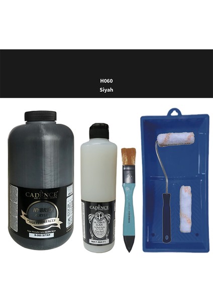 Mobilya Boyası - Multisurface H - 060 Siyah 2000 ml Ultimate Vernik Mat 500 ml Saten Rulo Set