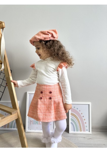 Oduncu Etekli %100 Pamuk Kumaş Badili Şapkalı Kışlık Kız Bebek Üçlü Takım
