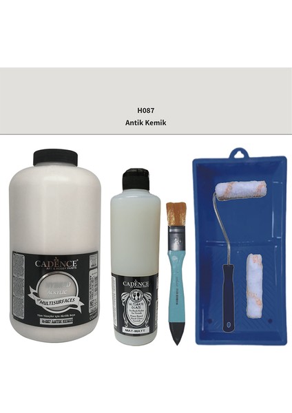 Mobilya Boyası - Multisurface H - 087 Antik Kemik 2000 ml Ultimate Vernik Mat 500 ml Saten Rulo Set