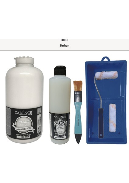 Mobilya Boyası - Multisurface H - 068 Buhar 2000 ml Ultimate Vernik Mat 500 ml Saten Rulo Set
