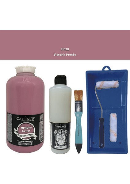 Mobilya Boyası - Multisurface H - 028 V Pembe 2000 ml Ultimate Vernik Mat 500 ml Saten Rulo Set