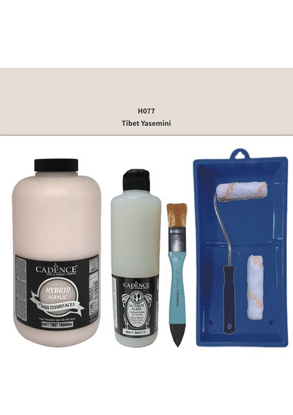 Mobilya Boyası - Multisurface H - 077 Tibet Yasemini 2000 ml Ultimate Vernik Mat 500 ml Saten Rulo Set