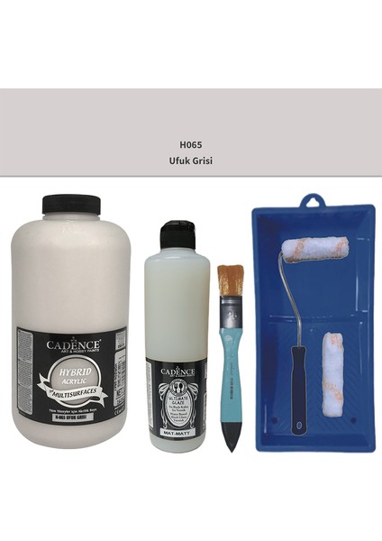 Mobilya Boyası - Multisurface H - 065 Ufuk gr isi 2000 ml Ultimate Vernik Mat 500 ml Saten Rulo Set
