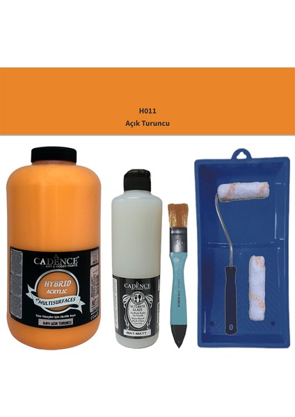 Mobilya Boyası - Multisurface H - 011 Açık Turuncu 2000 ml Ultimate Vernik Mat 500 ml Saten Rulo Set