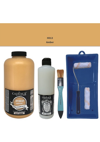 Mobilya Boyası - Multisurface H - 013 Amber 2000 ml Ultimate Vernik Mat 500 ml Saten Rulo Set