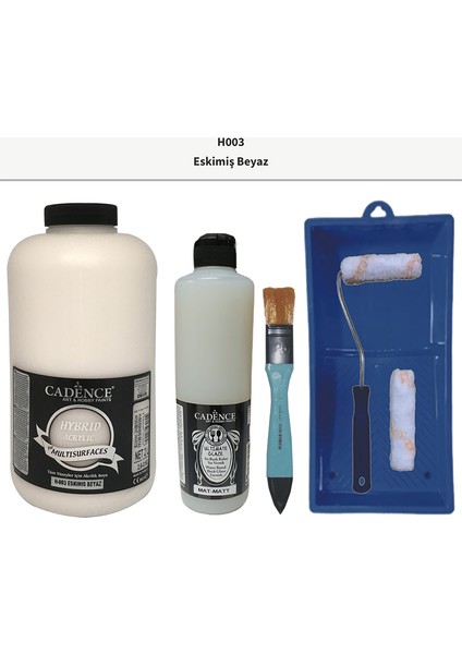 Mobilya Boyası - Multisurface H - 003 Eskimiş Beyaz 2000 ml Ultimate Vernik Mat 500 ml Saten Rulo Set