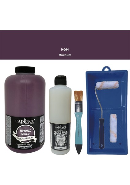 Mobilya Boyası - Multisurface H - 064 Mürdüm 2000 ml Ultimate Vernik Mat 500 ml Saten Rulo Set