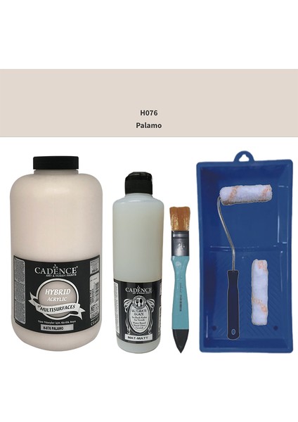 Mobilya Boyası - Multisurface H - 076 Palamo 2000 ml Ultimate Vernik Mat 500 ml Saten Rulo Set