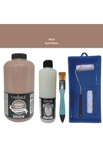 Mobilya Boyası - Multisurface H - 019 Açık Kahve 2000 ml Ultimate Vernik Mat 500 ml Saten Rulo Set