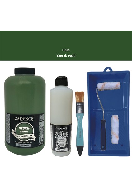 Mobilya Boyası - Multisurface H - 051 Yaprak Yeşil 2000 ml Ultimate Vernik Mat 500 ml Saten Rulo Set