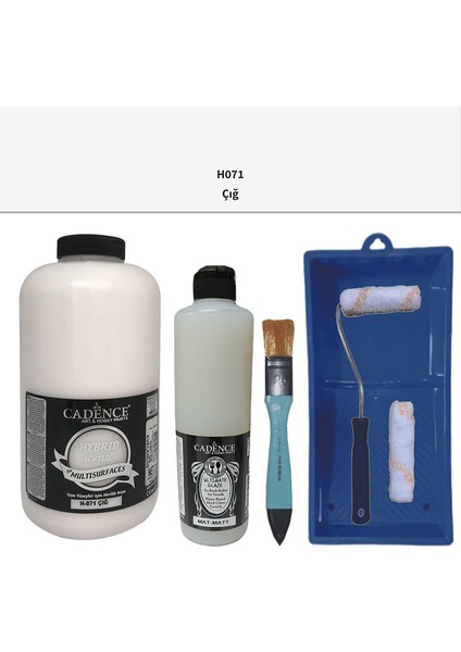 Mobilya Boyası - Multisurface H - 071 Çığ 2000 ml Ultimate Vernik Mat 500 ml Saten Rulo Set