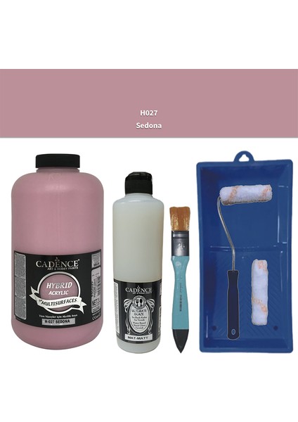 Mobilya Boyası - Multisurface H - 027 Sedona 2000 ml Ultimate Vernik Mat 500 ml Saten Rulo Set