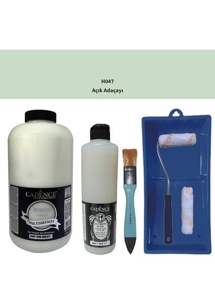 Mobilya Boyası - Multisurface H - 047 Açık Adaçayı 2000 ml Ultimate Vernik Mat 500 ml Saten Rulo Set