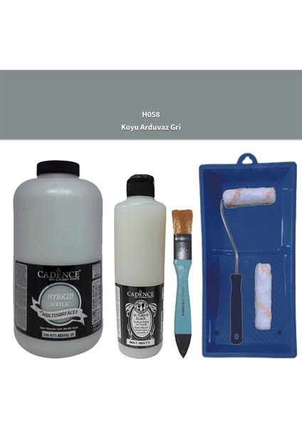 Mobilya Boyası - Multisurface H - 058 Koyu Arduvaz gr i 2000 ml Ultimate Vernik Mat 500 ml Saten Rulo Set
