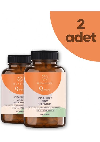 2 Adet Qualiss Q More 60 Kapsül Vitamin C-D, Propolis, Probiyotik, Çinko, Selenyum İçeren Takviye Edici Gıda
