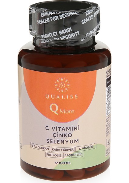 2 Adet Qualiss Q More 60 Kapsül Vitamin C-D, Propolis, Probiyotik, Çinko, Selenyum İçeren Takviye Edici Gıda