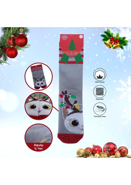 3 Çift Unisex Yılbaşı Christmas Temalı Kışlık Havlu Soket Yeni Yıl Çorapları 37-40 indirimleri