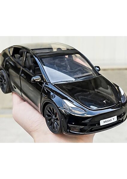 Tesla Model Y 1:24 Birebir Siyah Isikli Maket Model Araba