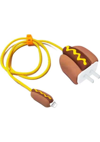 Iphone 20W Uyumlu Şarj Başlık Kablo Koruyucu ve Spiral Kablo Koruyucu 3 Lü Set Hotdog modelleri