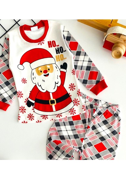 Neşeli Bebekler Yılbaşı Temalı Ekose Baskılı Desen Penye Pijama Takımı fiyatları