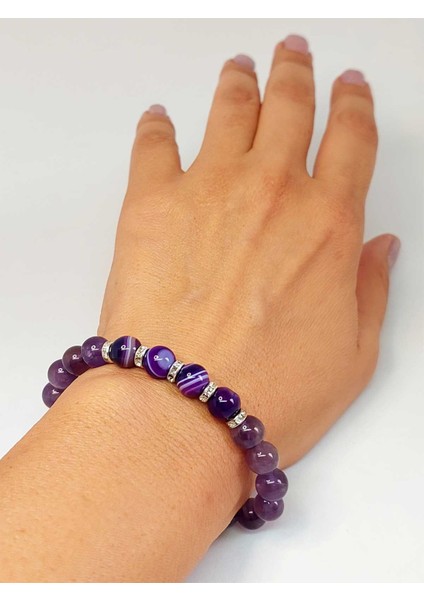 Ametist Ağırlıklı Mor Akik Taşı 8mm Bileklik (Mor Renkler Serisi)