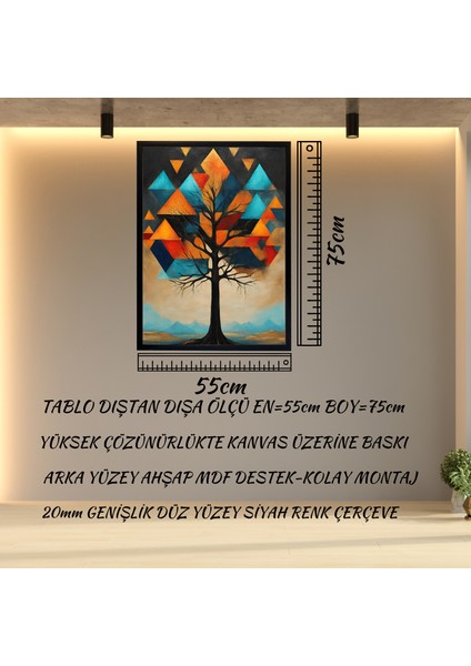 Çerçeveli Modern Ağaç Tablo -Kanvas Baskı Tablo - Tablo Dıştan Dışa Ölçü 55CMX75CM