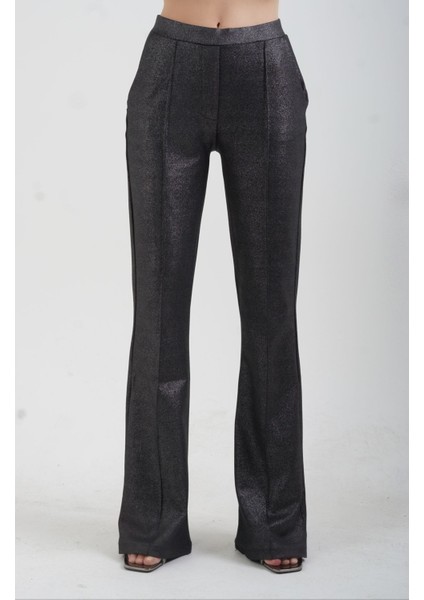 Siyah Nervürlü Simli Pantolon modelleri