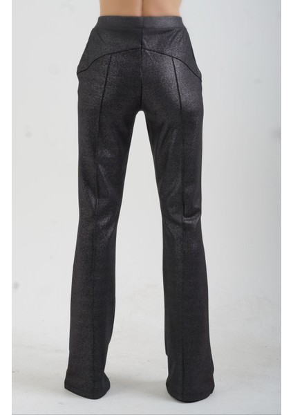 Siyah Nervürlü Simli Pantolon fırsatları