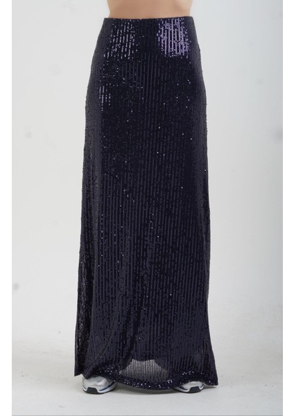 Lacivert Pul Payet Tam Astarlı Maxi Etek fiyatları