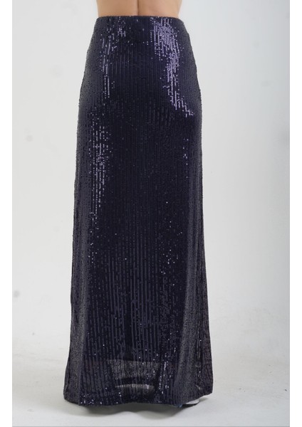 Lacivert Pul Payet Tam Astarlı Maxi Etek modelleri