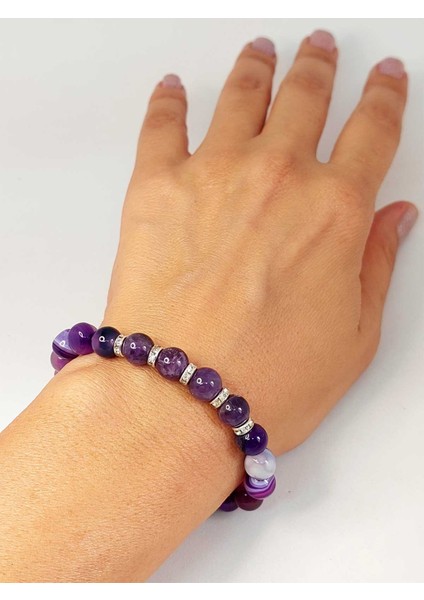 Mor Akik Ağırlıklı Ametist Taşı 8mm Bileklik (Mor Renkler Serisi)