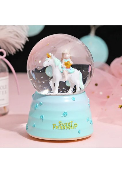Geyikli Sevimli Kız Unicorn Büyük Boy Püskürtmeli Müzikli Işıklı Kar Küresi fiyatları