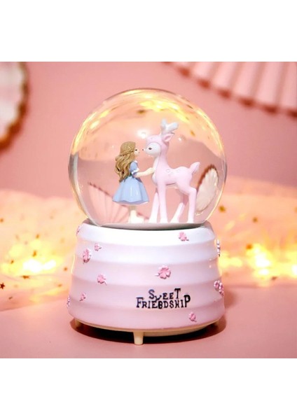 Geyikli Sevimli Kız Unicorn Büyük Boy Püskürtmeli Müzikli Işıklı Kar Küresi fırsatları