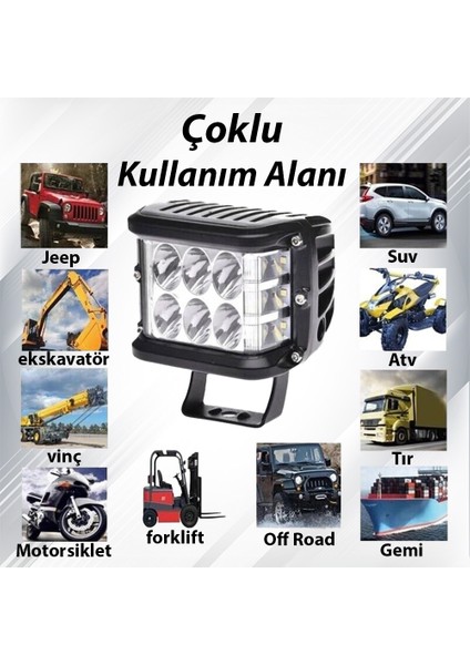 Motosiklet LED Sis Farı 12 LED Turuncu Beyaz 45W Çakarlı 10CM Kare LED Lamba