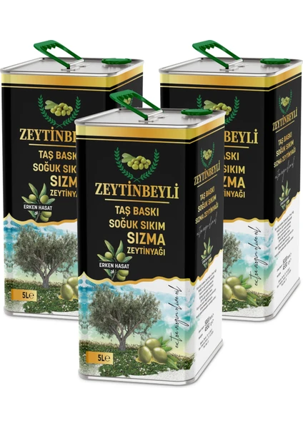 15 Litre Zeytinbeyli Natürel Sızma Soğuk Sıkım Taş Baskı Zeytinyağı