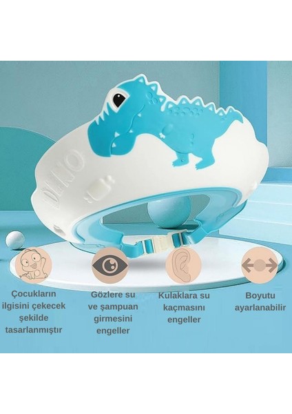 Mooie Baby's Dino Banyo Şapkası , Slikon Çocuk Duş Tacı , Sevimli Dinazor , Ayarlanabilir Tasarım,6 Ay - 9 Yaş