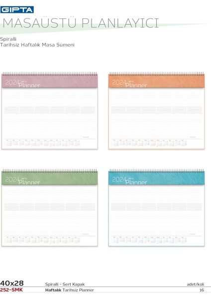 252 Smk 2024 Spiralli Masa Üstü Planlayıcı 40X28 cm fiyatları