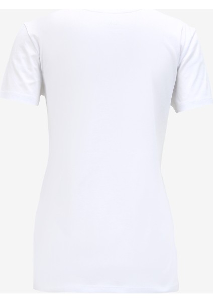 Beyaz Kadın Bisiklet Yaka Baskılı T-Shirt 6RYT05 fiyatları