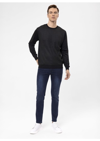 O Yaka Slim Fit Armürlü Siyah Erkek Kazak TR2013700261