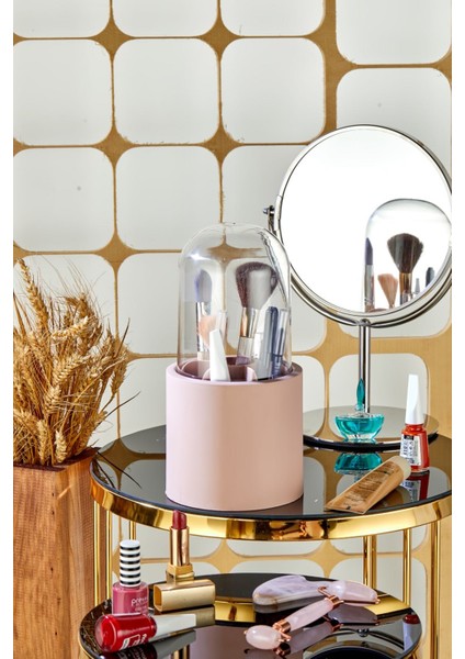 Bölmeli Pembe Makyaj Organizeri - Daisy Şeffaf Kapaklı Büyük Fırça Organizeri fiyatları